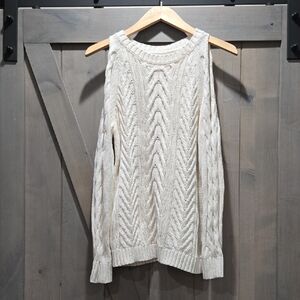 LOFT Cream Off-the-Shoulder Sweater with Cable Knit Design